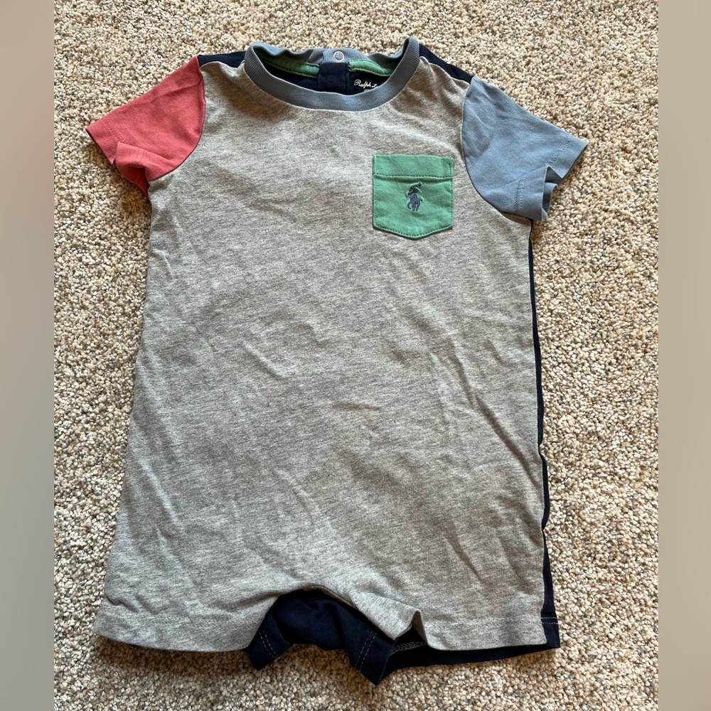 Polo Ralph Lauren Color Block Cotton Romper, size 6 months